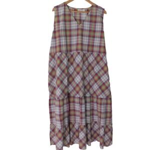 NEW Womens Dress Cotton‎ Muumuu Patio Dress Red Green Plaid Size XL Tiered Skirt